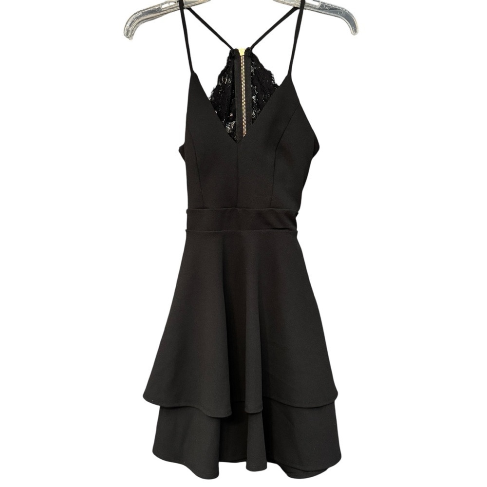 B Darlin Black Lace Back Tiered Mini Dress 1/2